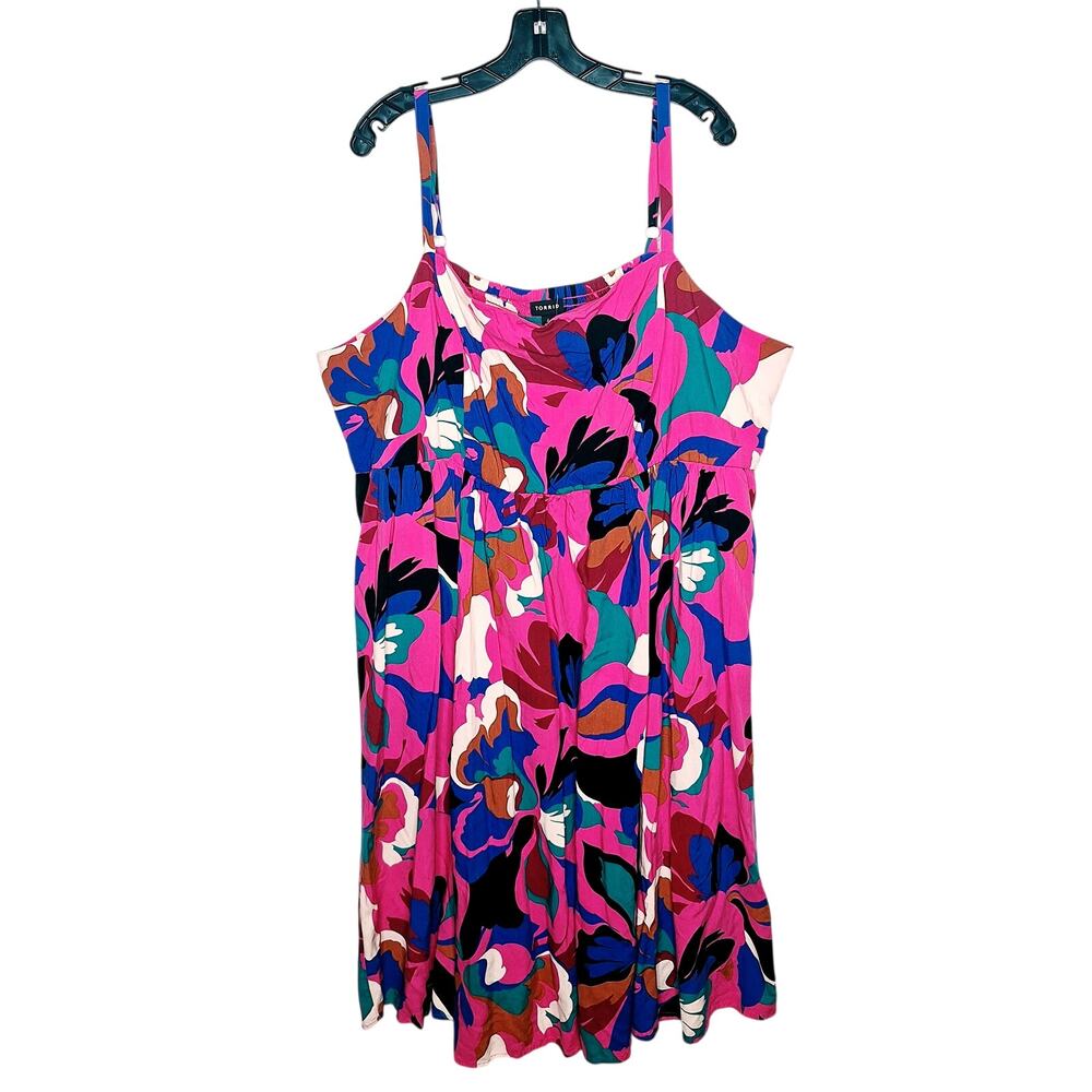 Torrid Midi Challis Sundress Dress 4 4X 26 Smocked Bright Floral Colorful